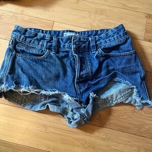 Free People Distressed Blue Denim Cutoff Shorts